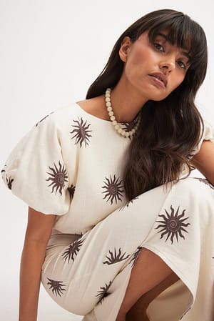 Haut effet lin à manches bouffantes