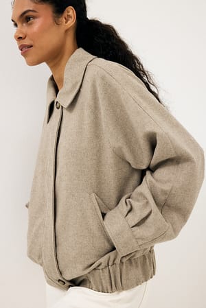 Light Beige Raglan Sleeve Wool Blend Jacket