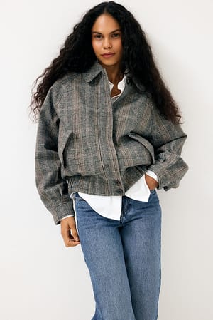 Check Jacke mit Raglanärmeln aus Wollmischung