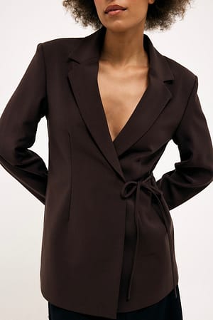 Brown Regular Tie Detail Blazer