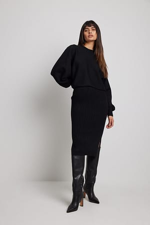 Black Ribgebreide rok