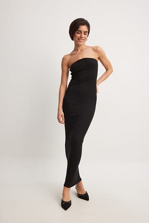 geripptes Maxikleid mit Rüschen