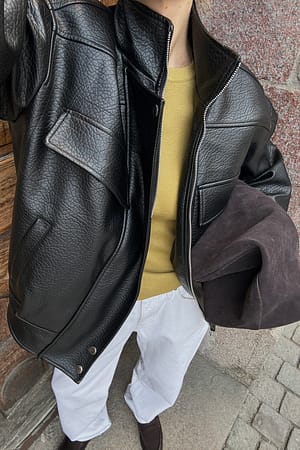 Light Green Top de punto acanalado con cuello redondo