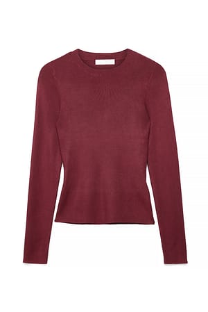 Wine Red Top de punto acanalado con cuello redondo