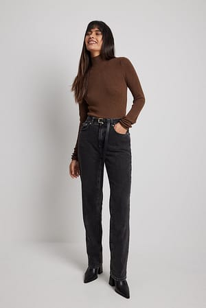 Høj krave ribbet polostriktrøje