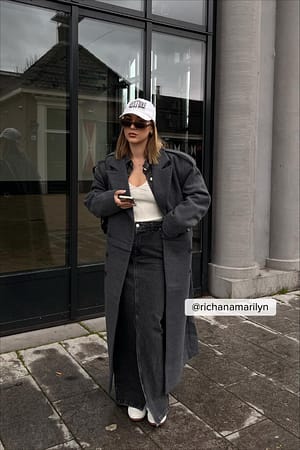 Oversized dobbelbrystet kåpe i ullblanding