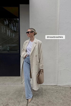 Trenchcoat i lærredsblanding