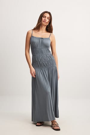Grey Rouched Maxi Dress