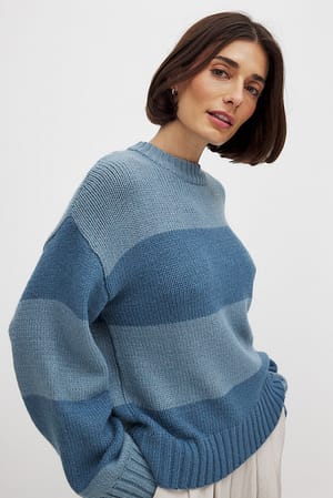Round Neck Knitted Striped Sweater