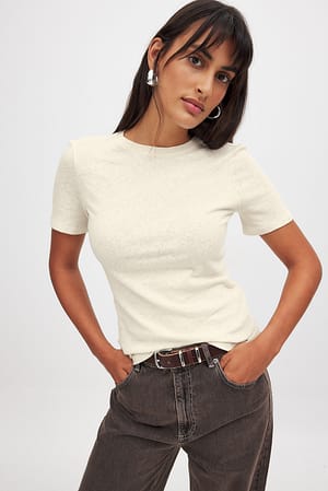 T-shirt en lin mélangé à encolure ronde