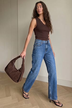 Mid Blue Route Mid Waist Straight Jeans