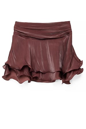 Burgundy Ruched Waist Ruffle Mini Skirt