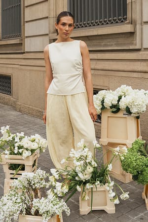 Cream Ruched Waist Sleeveless Top