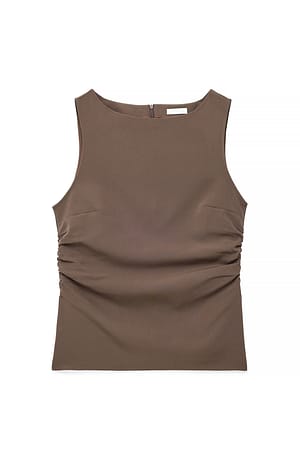 Brown Ærmeløs top med flæsetalje