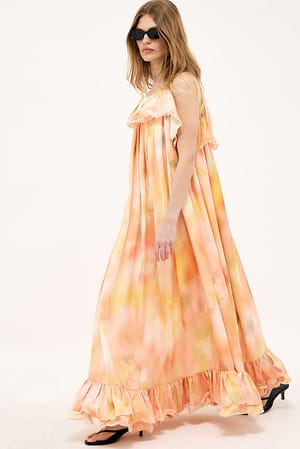 Abstract Floral Maxikleid mit Rüschen und Volumen