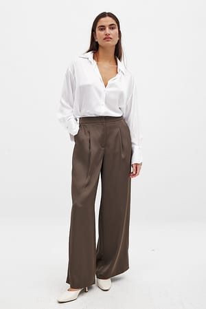 Dark Taupe Satin Flowy High Waist Pants