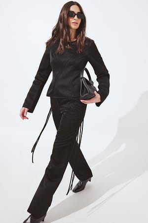 Black Satin Fringe Detail Trousers