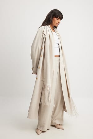 Trenchcoat aus Leinen-Mix mit Schaldetail