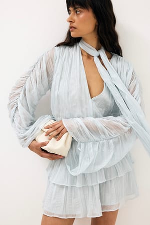 Blue Scarf Detail Long Sleeve Mini Dress
