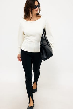 Offwhite Seam Detail Knitted Batwing Sweater