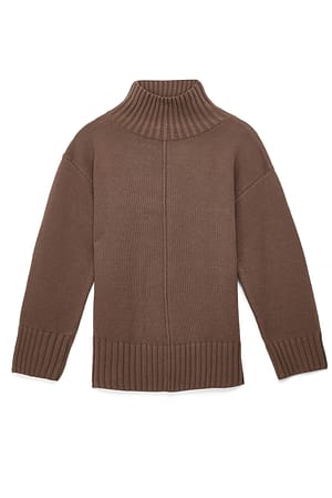 Mauve Sömdetalj Turtleneck Stickad Tröja