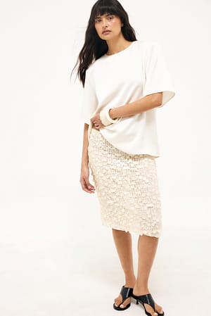 Light Yellow Sequin Knee Length Skirt