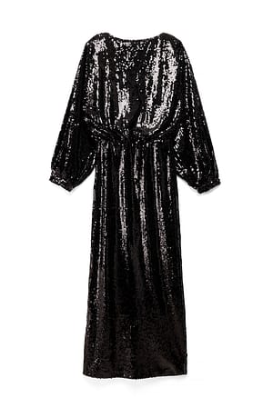 Black Sequin Batwing Maxi Dress