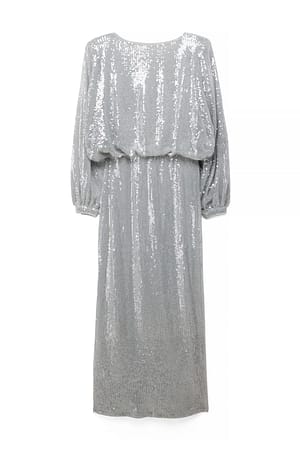 Blue Sequin Batwing Maxi Dress