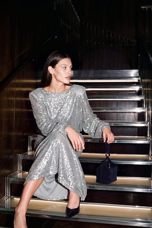 Blue Sequin Batwing Maxi Dress