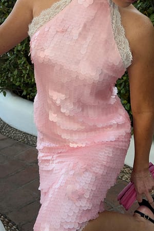 Light Pink Jupe taille mi-haute avec sequins