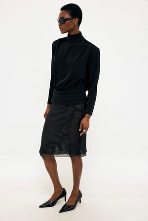 Black Falda de Lentejuelas de Dos Capas hasta la Rodilla