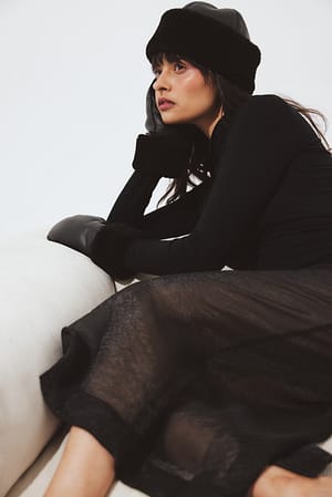 Black Shearling Hat