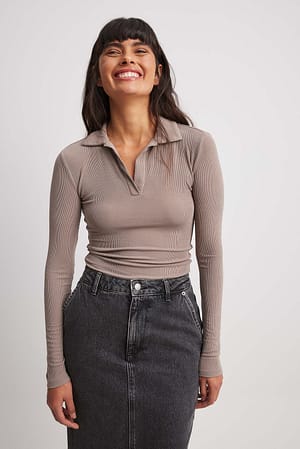 Brown Sheer Collar Top