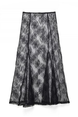 Black Maxirock aus transparenter Spitze