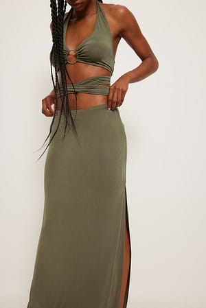 Olive Shiny Maxi Skirt