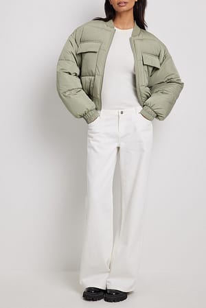 Light Green Bomberjakke med korte puffer