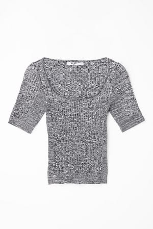 Black/White Short Sleeve Knitted Top