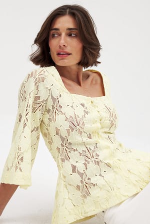 Light Yellow Short Sleeve Tie Top