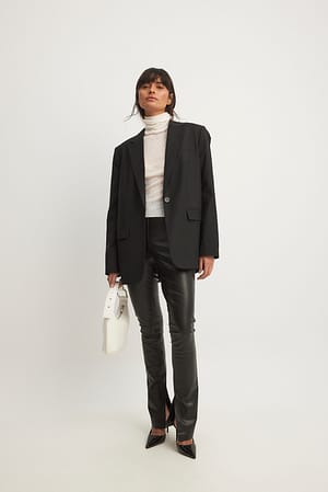 Black Side Slit PU Pants