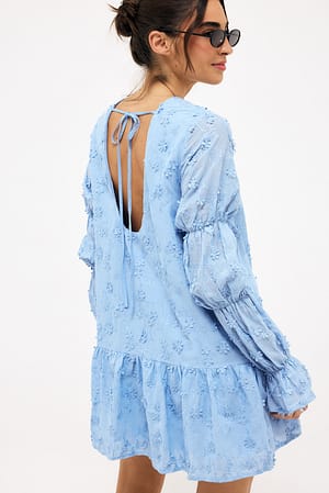 Light Blue Sleeve Detail Deep Back Dress
