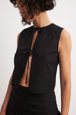 Sleeveless Tie Detail Linen Blend Top