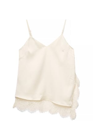 Cream Slit Detail Lace Singlet