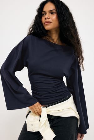 Navy Soft Cotton Wide Sleeve Jersey Top