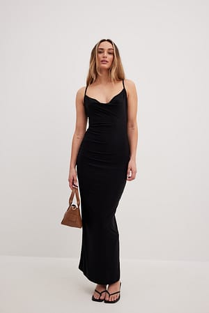 Black Gedrapeerde jurk met spaghettibandjes