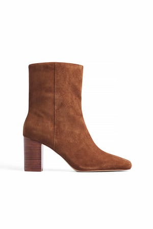 Squared Toe Leather Ankle Boots