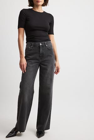 Straight High Waist Back Detail Denim