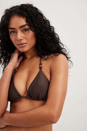 Brown Bikinitopp med långa band och halterneck