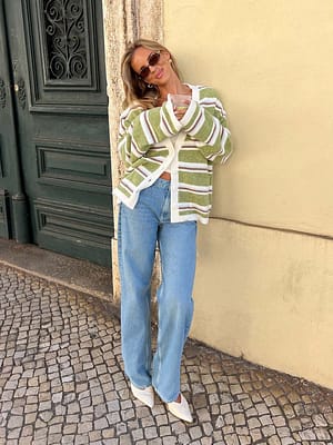 Green Stripe Striped Cardigan