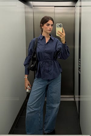Blue Stripe Striped waist tie detail shirt