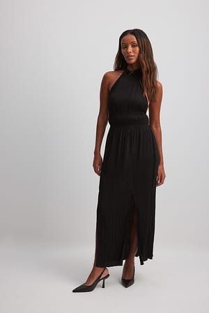 Black Structured Halterneck Maxi Dress